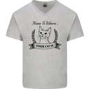 Home Is Where Your Cat Is Funny Kitten Mens V-Neck Cotton T-Shirt Charcoal