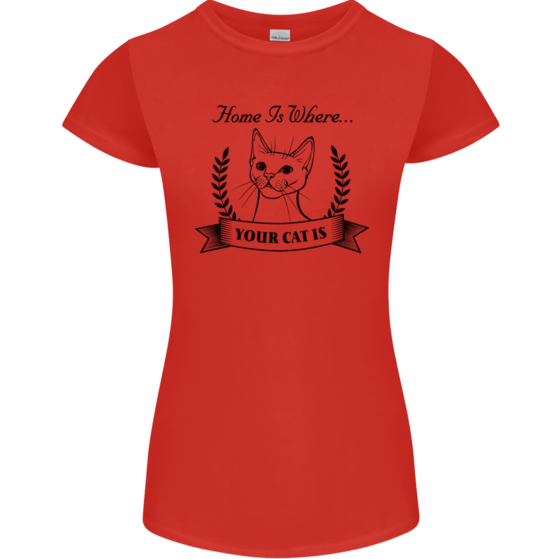 Home Is Where Your Cat Is Funny Kitten Womens Petite Cut T-Shirt Red