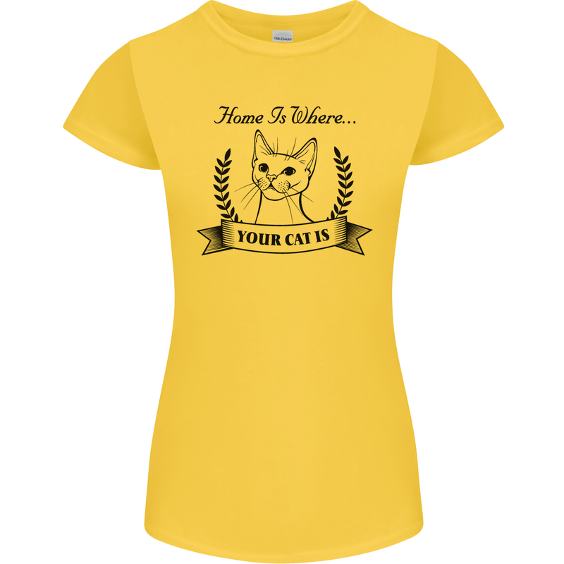 Home Is Where Your Cat Is Funny Kitten Womens Petite Cut T-Shirt Yellow