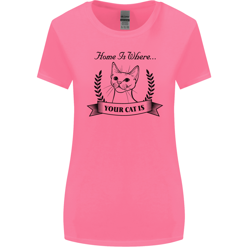 Home Is Where Your Cat Is Funny Kitten Womens Wider Cut T-Shirt Azalea