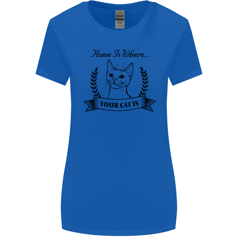 Home Is Where Your Cat Is Funny Kitten Womens Wider Cut T-Shirt Royal Blue