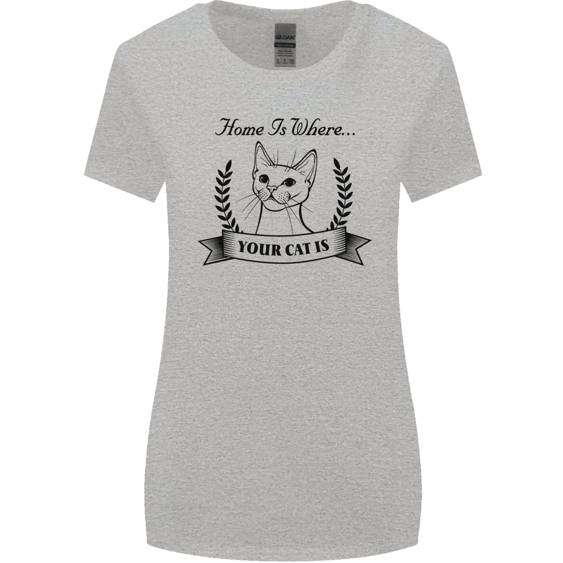 Home Is Where Your Cat Is Funny Kitten Womens Wider Cut T-Shirt Sports Grey