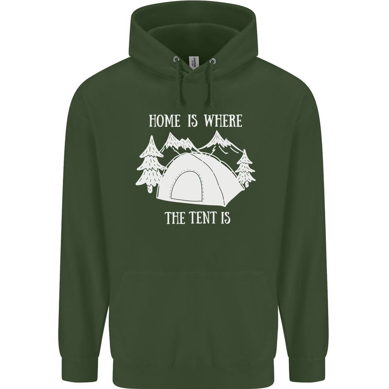 Home Is Where the Tent Is Funny Camping Childrens Kids Hoodie Forest Green