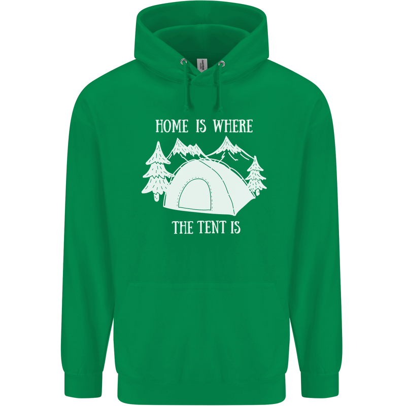 Home Is Where the Tent Is Funny Camping Childrens Kids Hoodie Irish Green