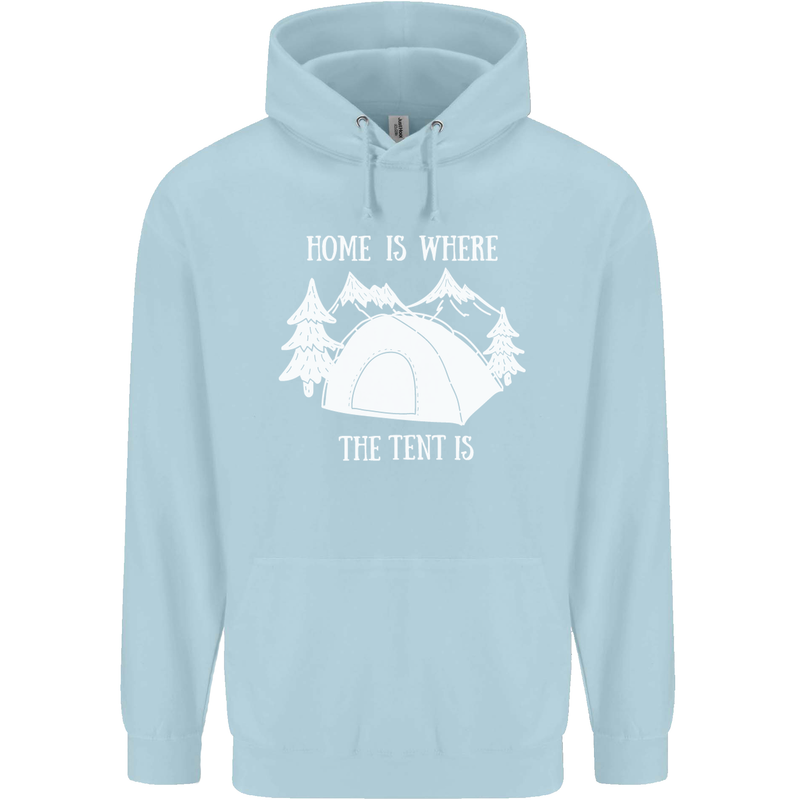 Home Is Where the Tent Is Funny Camping Childrens Kids Hoodie Light Blue