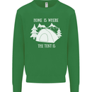 Home Is Where the Tent Is Funny Camping Kids Sweatshirt Jumper Irish Green