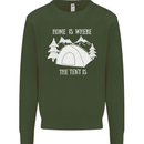 Home Is Where the Tent Is Funny Camping Mens Sweatshirt Jumper Forest Green
