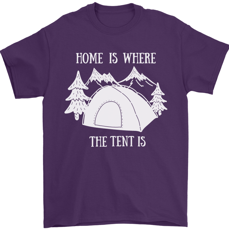 Home Is Where the Tent Is Funny Camping Mens T-Shirt Cotton Gildan Purple