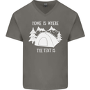 Home Is Where the Tent Is Funny Camping Mens V-Neck Cotton T-Shirt Charcoal