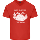 Home Is Where the Tent Is Funny Camping Mens V-Neck Cotton T-Shirt Red