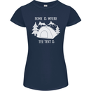 Home Is Where the Tent Is Funny Camping Womens Petite Cut T-Shirt Navy Blue