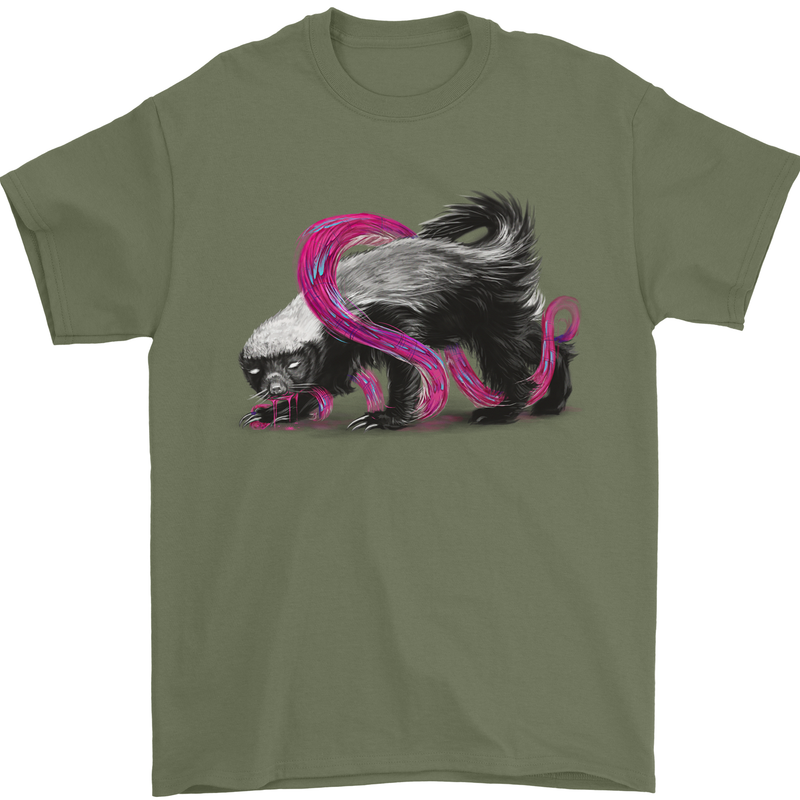 Honey Badger Mens T-Shirt Cotton Gildan Military Green