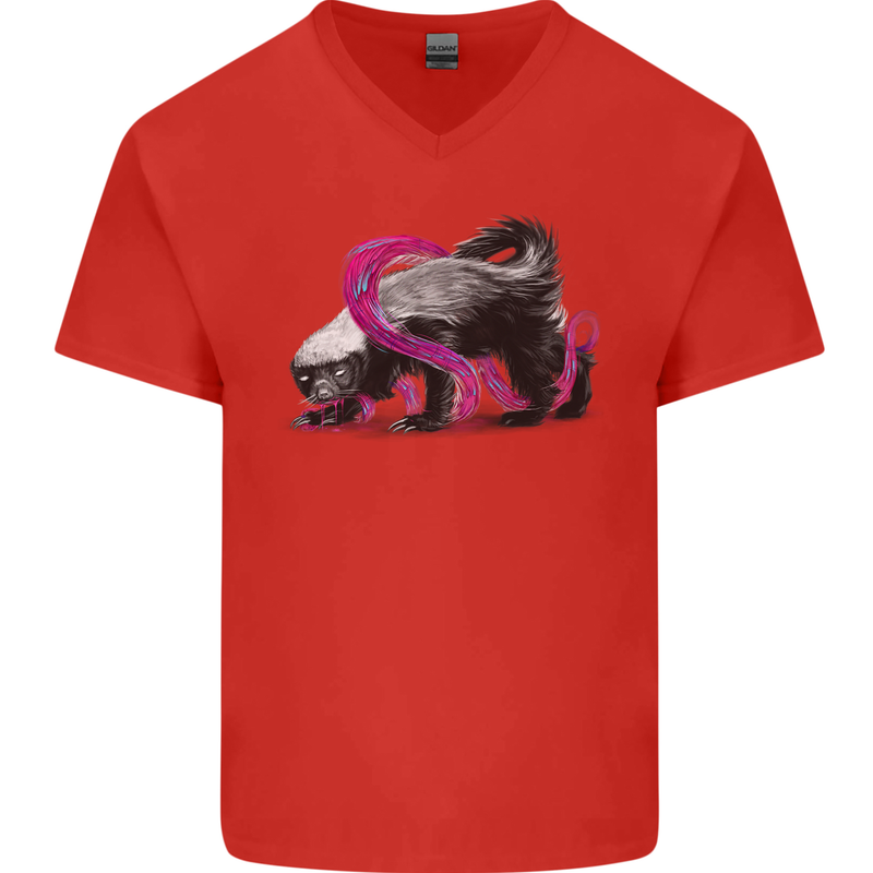 Honey Badger Mens V-Neck Cotton T-Shirt Red