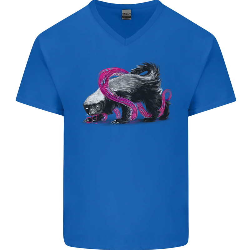 Honey Badger Mens V-Neck Cotton T-Shirt Royal Blue