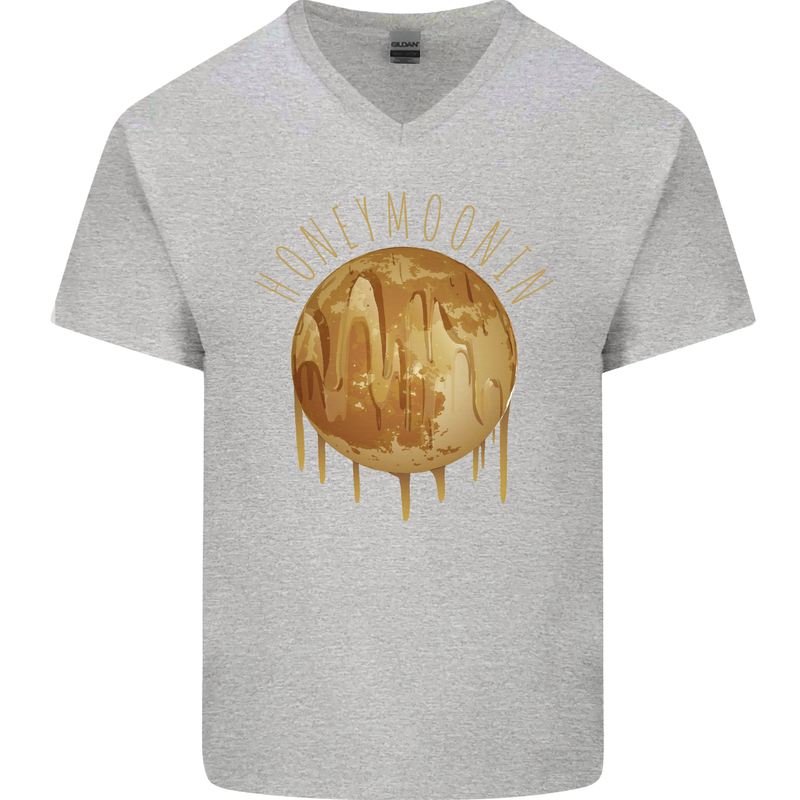 Honeymoon Honey Moon Honeymoonin Mens V-Neck Cotton T-Shirt Sports Grey