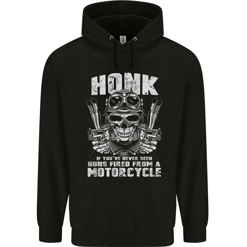 Honk Guns Fired From a Motorcycle Biker Childrens Kids Hoodie Black