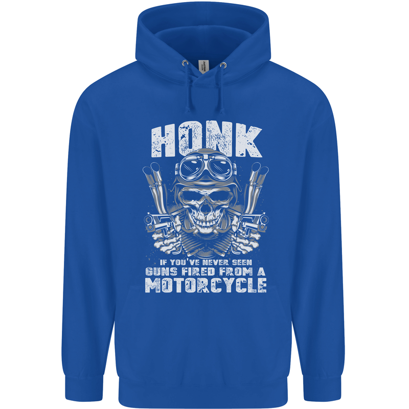 Honk Guns Fired From a Motorcycle Biker Childrens Kids Hoodie Royal Blue