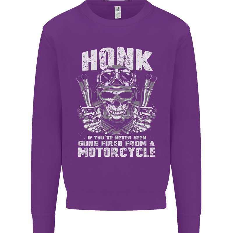Honk Guns Fired From a Motorcycle Biker Kids Sweatshirt Jumper Purple