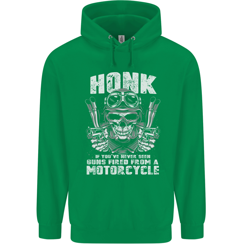 Honk Guns Fired From a Motorcycle Biker Mens 80% Cotton Hoodie Irish Green