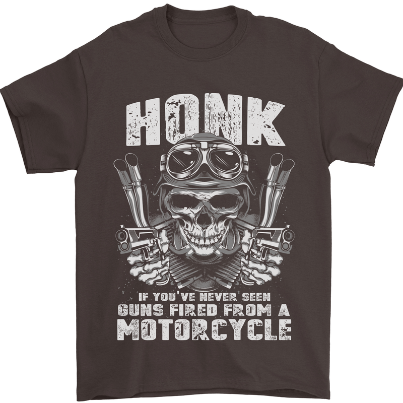 Honk Guns Fired From a Motorcycle Biker Mens T-Shirt Cotton Gildan Dark Chocolate