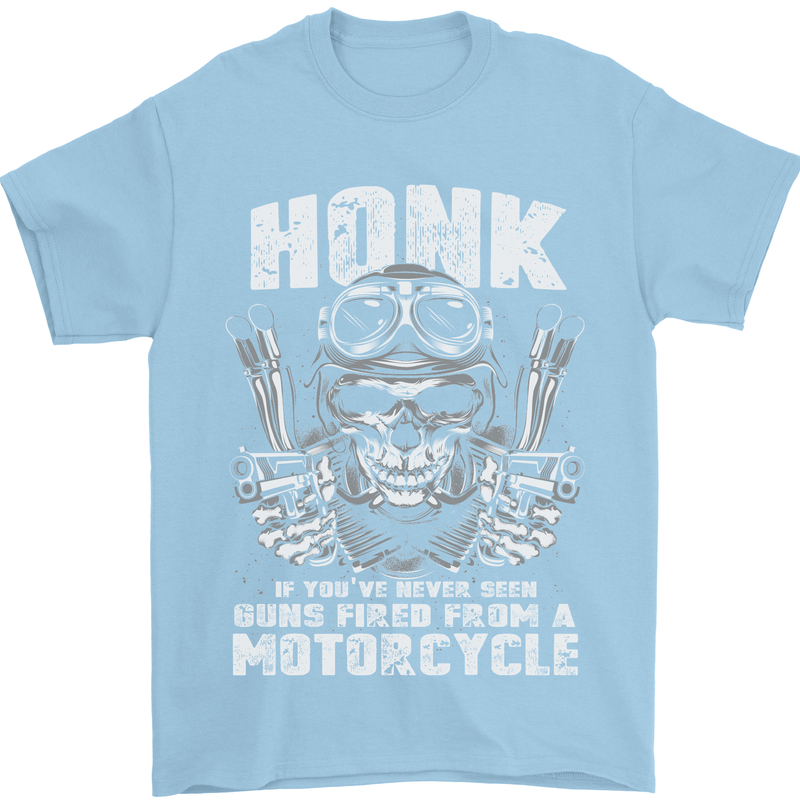 Honk Guns Fired From a Motorcycle Biker Mens T-Shirt Cotton Gildan Light Blue