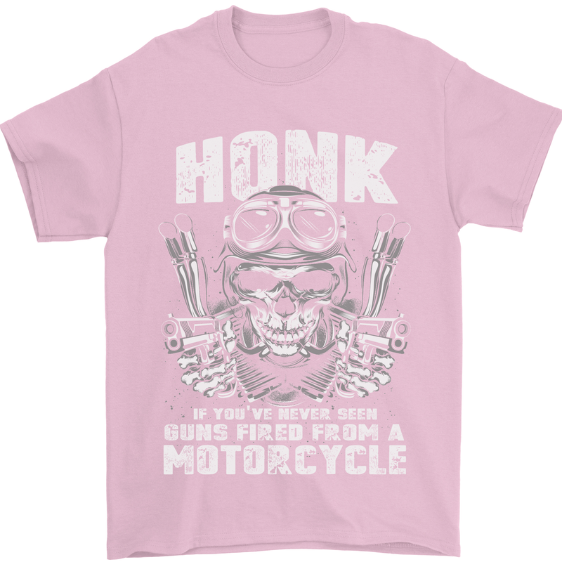 Honk Guns Fired From a Motorcycle Biker Mens T-Shirt Cotton Gildan Light Pink