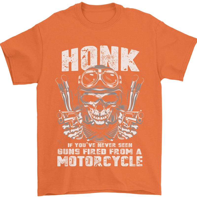 Honk Guns Fired From a Motorcycle Biker Mens T-Shirt Cotton Gildan Orange