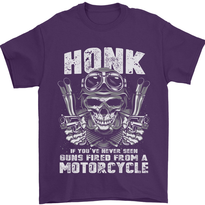 Honk Guns Fired From a Motorcycle Biker Mens T-Shirt Cotton Gildan Purple