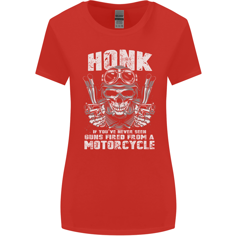 Honk Guns Fired From a Motorcycle Biker Womens Wider Cut T-Shirt Red