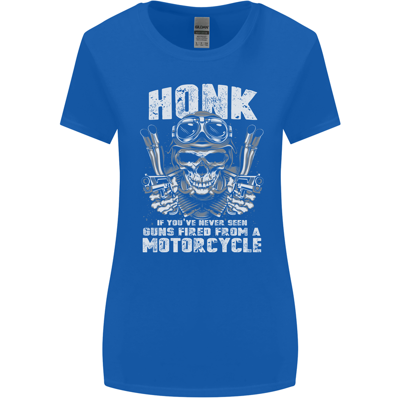 Honk Guns Fired From a Motorcycle Biker Womens Wider Cut T-Shirt Royal Blue