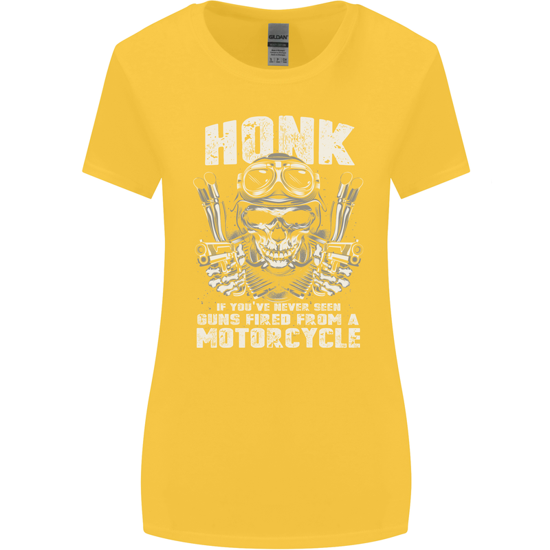 Honk Guns Fired From a Motorcycle Biker Womens Wider Cut T-Shirt Yellow