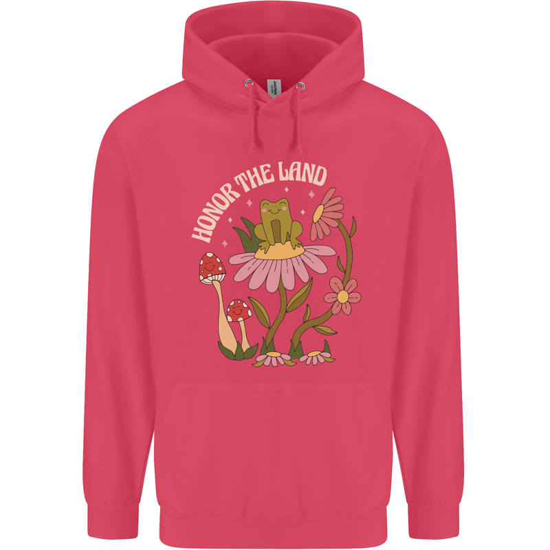 Honor the Land Frog Climate Change Hippy Childrens Kids Hoodie Heliconia