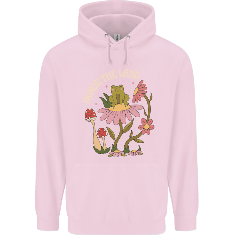 Honor the Land Frog Climate Change Hippy Childrens Kids Hoodie Light Pink