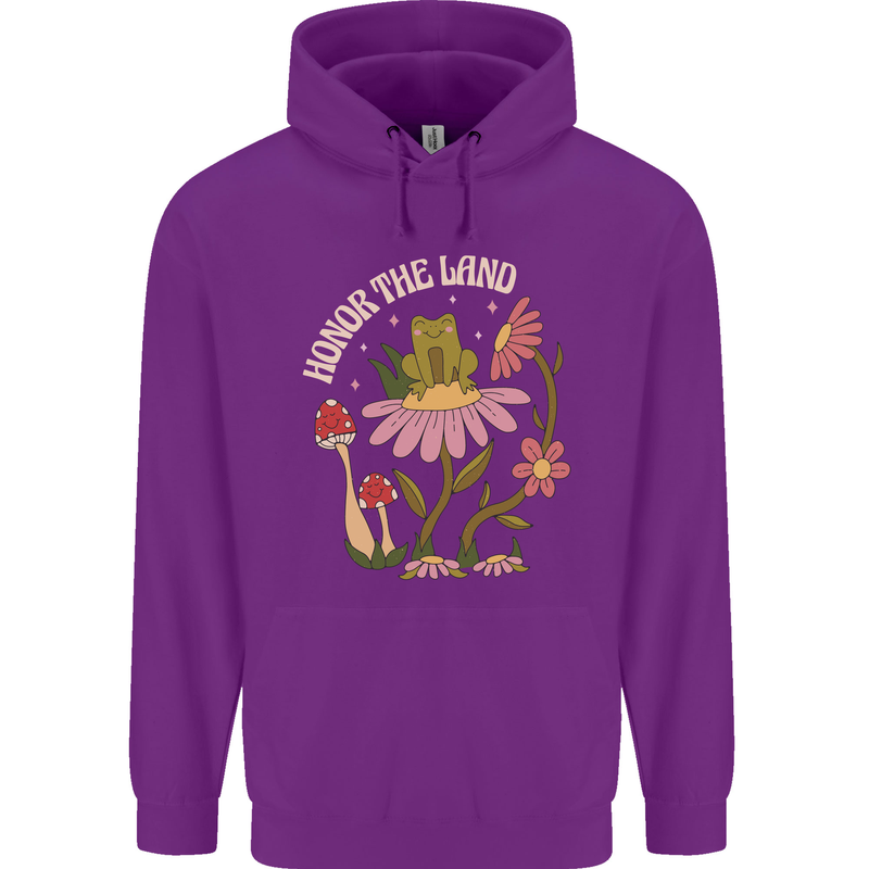 Honor the Land Frog Climate Change Hippy Childrens Kids Hoodie Purple