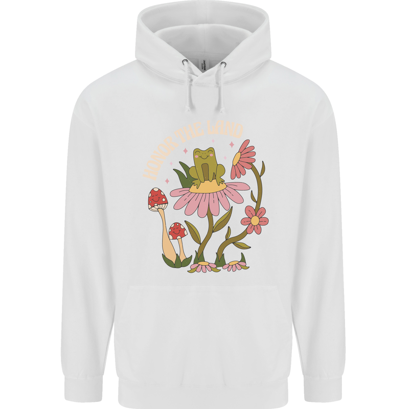 Honor the Land Frog Climate Change Hippy Childrens Kids Hoodie White