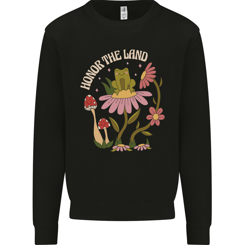 Honor the Land Frog Climate Change Hippy Kids Sweatshirt Jumper Black
