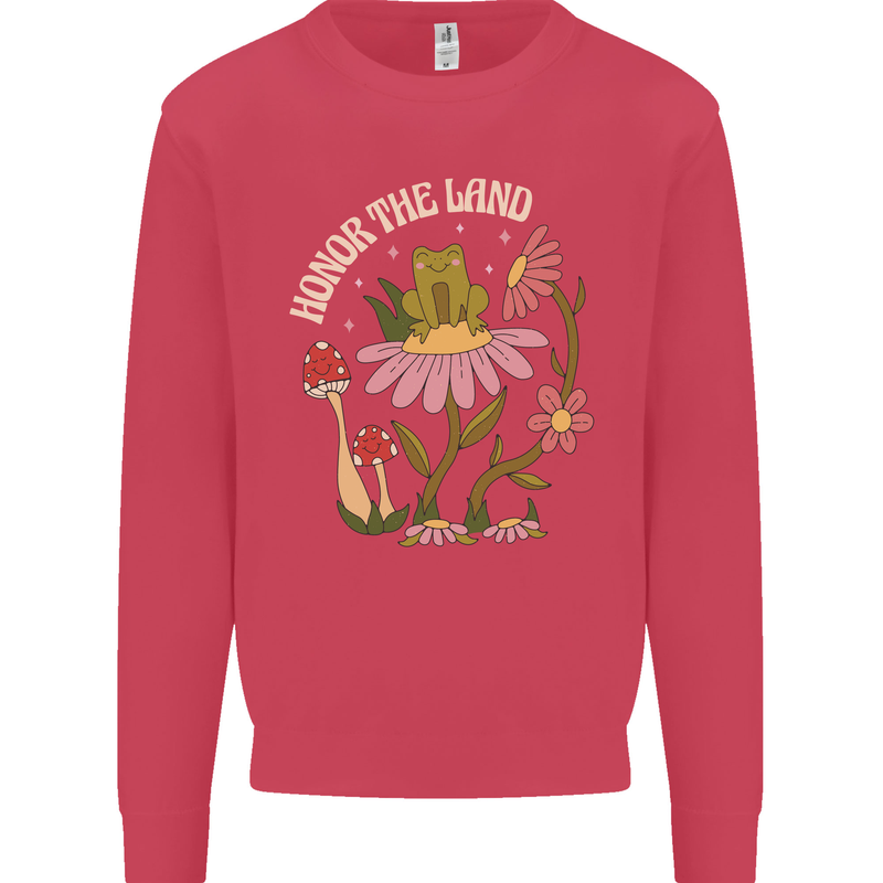 Honor the Land Frog Climate Change Hippy Kids Sweatshirt Jumper Heliconia