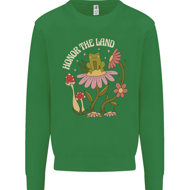 Honor the Land Frog Climate Change Hippy Kids Sweatshirt Jumper Irish Green