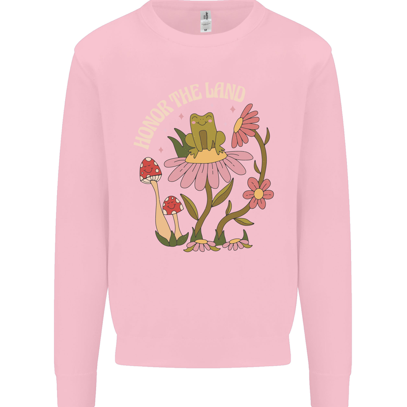 Honor the Land Frog Climate Change Hippy Kids Sweatshirt Jumper Light Pink