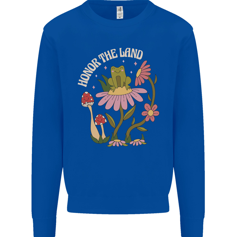 Honor the Land Frog Climate Change Hippy Kids Sweatshirt Jumper Royal Blue