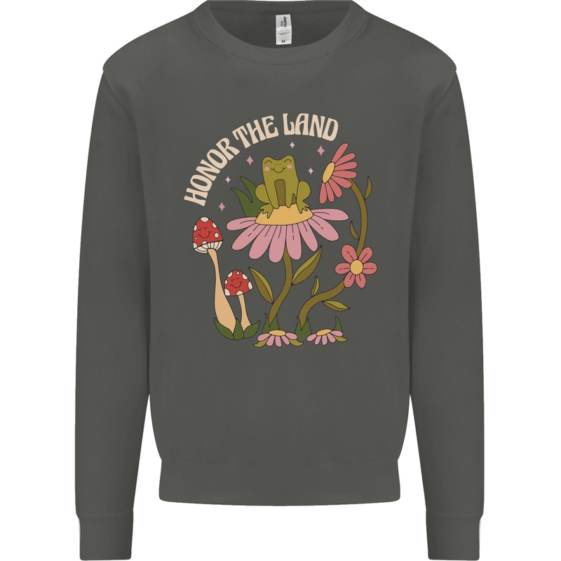 Honor the Land Frog Climate Change Hippy Kids Sweatshirt Jumper Storm Grey