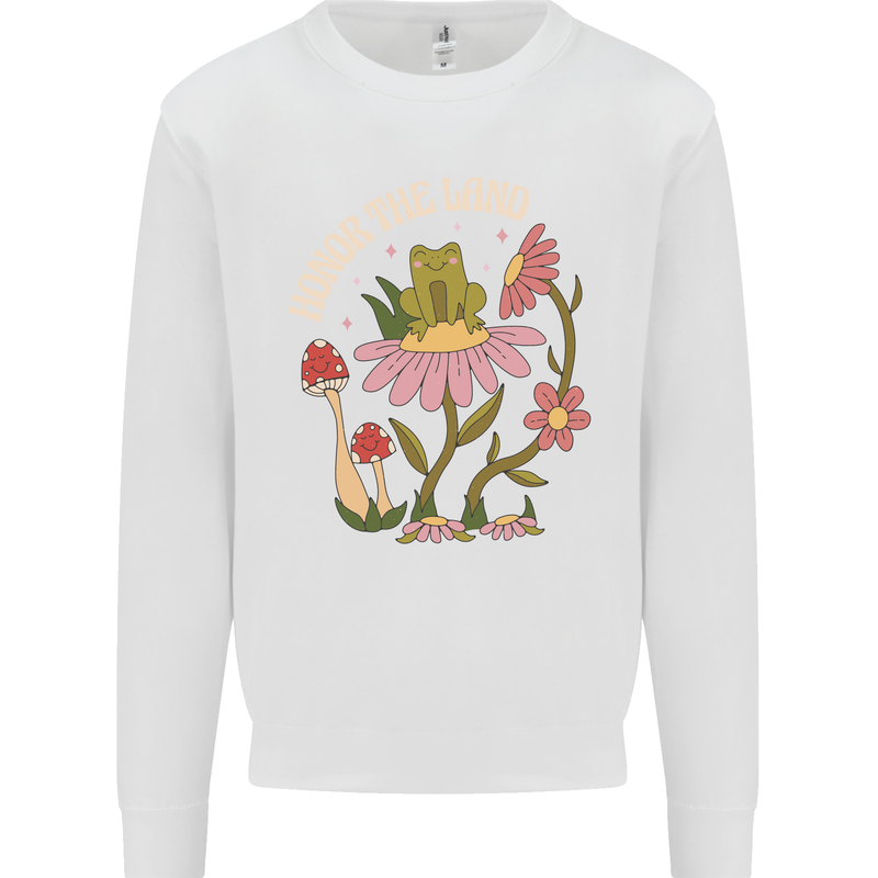 Honor the Land Frog Climate Change Hippy Kids Sweatshirt Jumper White