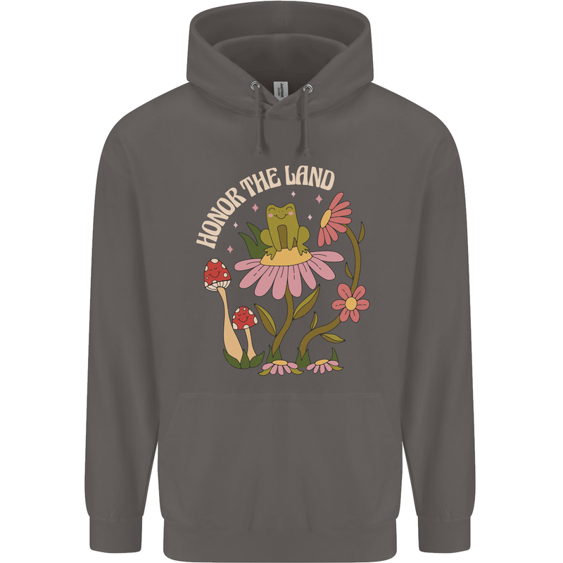 Honor the Land Frog Climate Change Hippy Mens 80% Cotton Hoodie Charcoal
