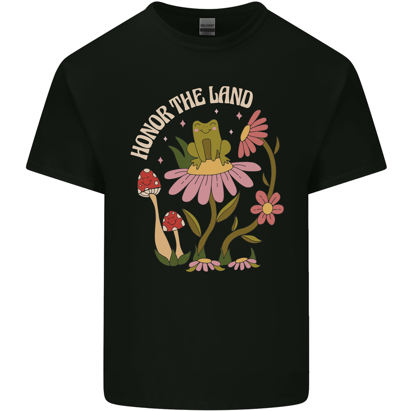 Honor the Land Frog Climate Change Hippy Mens Cotton T-Shirt Tee Top Black