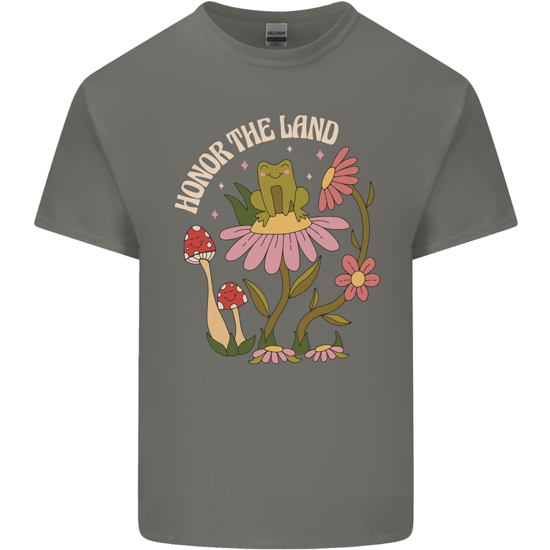 Honor the Land Frog Climate Change Hippy Mens Cotton T-Shirt Tee Top Charcoal