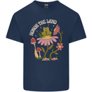Honor the Land Frog Climate Change Hippy Mens Cotton T-Shirt Tee Top Navy Blue
