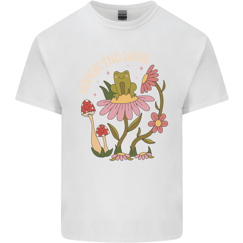 Honor the Land Frog Climate Change Hippy Mens Cotton T-Shirt Tee Top White