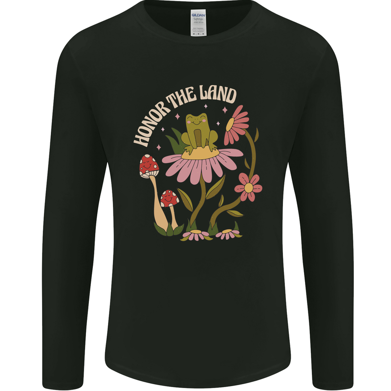 Honor the Land Frog Climate Change Hippy Mens Long Sleeve T-Shirt Black