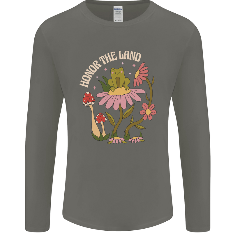 Honor the Land Frog Climate Change Hippy Mens Long Sleeve T-Shirt Charcoal