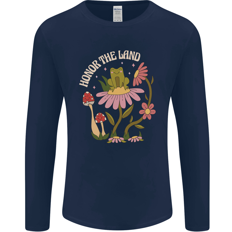 Honor the Land Frog Climate Change Hippy Mens Long Sleeve T-Shirt Navy Blue